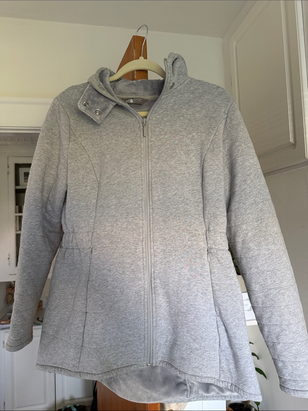 Light Gray Women's North Face Zip-Up Hooded Jacket